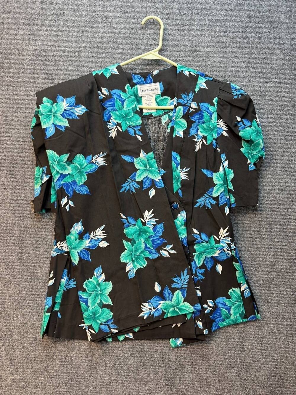Vintage Jodi Michaels 2 Pc Floral Set Black Skirt Jacket Size 12 USA